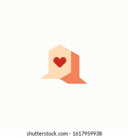 Valentine heart vector icon with two chat bubble. Romantic message vector illustration isolated. Love chat style design.