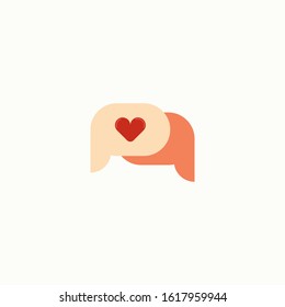 Valentine heart vector icon with two chat bubble. Romantic message vector illustration isolated. Love chat style design.
