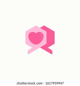 Valentine heart vector icon with two chat bubble. Romantic message vector illustration isolated. Love chat style design.