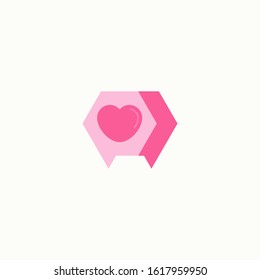 Valentine heart vector icon with two chat bubble. Romantic message vector illustration isolated. Love chat style design.