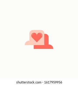Valentine heart vector icon with two chat bubble. Romantic message vector illustration isolated. Love chat style design.
