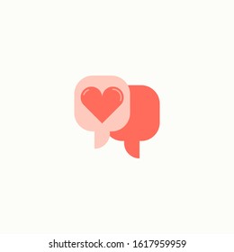 Valentine heart vector icon with two chat bubble. Romantic message vector illustration isolated. Love chat style design.