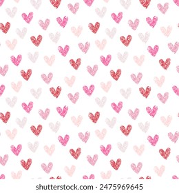 Valentine heart watercolor seamless pattern vector. Cute ink hearts on white background. Symbol of love, Valentine's day. Simply design for fabric, print, cover, card, sticker, wrapping, paper, decor.