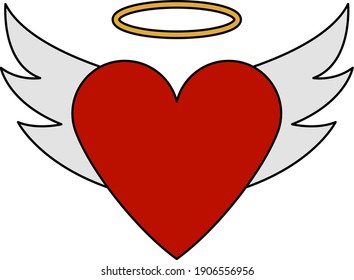 Valentine Heart With Wings And Halo Icon. Editable Outline With Color Fill Design. Vector Illustration.