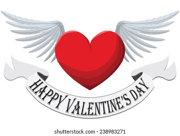 Valentine Heart with wings isolated on white background
