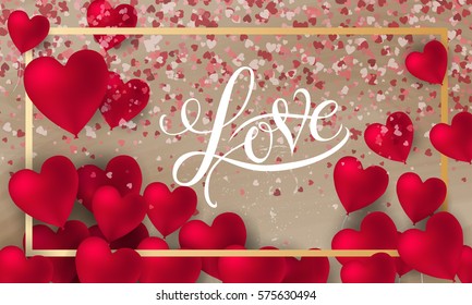 Valentine hearts abstract composition. Vector illustration. Love Lettering vector calligraphy in a heart shape.