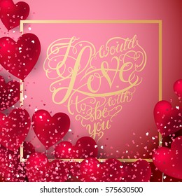 Valentine hearts abstract composition. Vector illustration. Love Lettering vector calligraphy in a heart shape.
