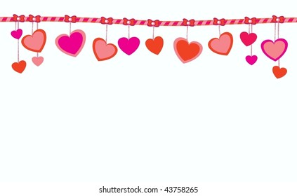 Valentine Hearts and Bows hanging from a festive bar