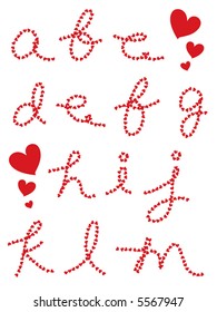 valentine hearts cursive alphabets (vector) - part 1 of a complete set
