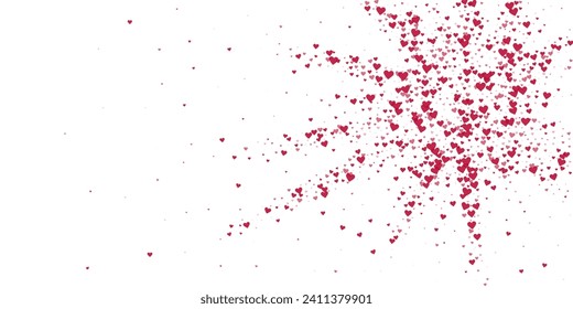 Valentine hearts, flying, falling down, floating.  Red hearts scattered on white background. Lovable valentine hearts vector illustration.