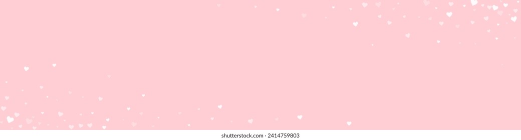 Valentine hearts, flying, falling down, floating.  White hearts scattered on pink background. Lovable valentine hearts vector illustration.