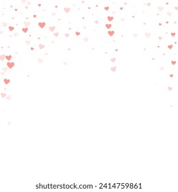 Valentine hearts, flying, falling down, floating.  Red hearts scattered on white background. Lovable valentine hearts vector illustration.