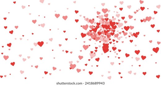 Valentinherzen, fliegen, fallen, schwimmen.  Rote Herzen verstreut auf weißem Hintergrund. Liebliche Valentinherzen, Vektorgrafik.