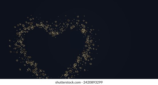 Valentinherzen, fliegen, fallen, schwimmen.  Goldene Herzen verstreut auf schwarzem Hintergrund. Liebliche Valentinherzen, Vektorgrafik.