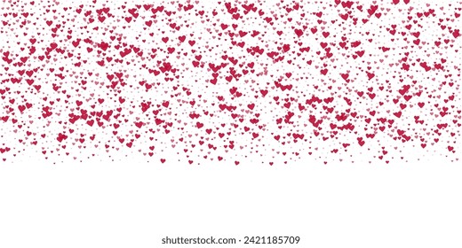 Valentinherzen, fliegen, fallen, schwimmen.  Rote Herzen verstreut auf weißem Hintergrund. Liebliche Valentinherzen, Vektorgrafik.