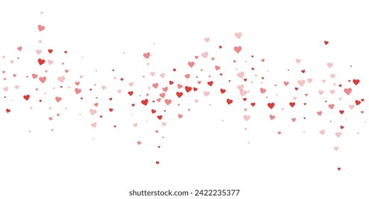 Valentinherzen, fliegen, fallen, schwimmen.  Rote Herzen verstreut auf weißem Hintergrund. Liebliche Valentinherzen, Vektorgrafik.