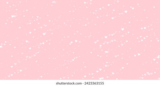 Valentine hearts, flying, falling down, floating.  White hearts scattered on pink background. Lovable valentine hearts vector illustration.