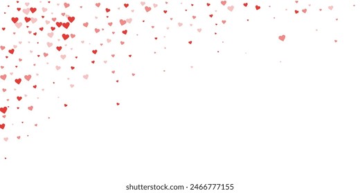 Valentine hearts, flying, falling down, floating.  Red hearts scattered on white background. Lovable valentine hearts vector illustration.