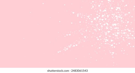 Valentinherzen, fliegen, fallen, schweben.  Weiße Herzen auf rosa Hintergrund verstreut. Liebenswerte Valentinsherzen Vektorillustration.