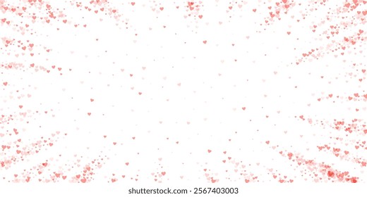 Valentine hearts, flying, falling down, floating.  Red hearts scattered on white background. Lovable valentine hearts vector illustration.