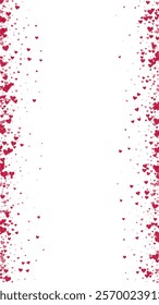 Valentine hearts, flying, falling down, floating. Red hearts scattered on white background. Lovable valentine hearts vector illustration.