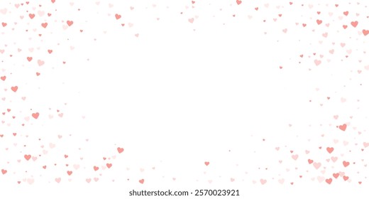 Valentine hearts, flying, falling down, floating. Red hearts scattered on white background. Lovable valentine hearts vector illustration.