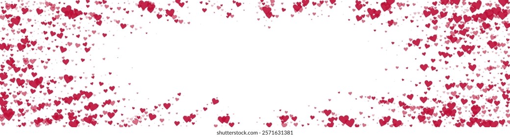 Valentine hearts, flying, falling down, floating.  Red hearts scattered on white background. Lovable valentine hearts vector illustration.