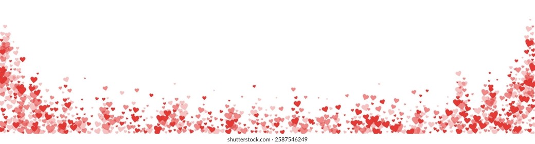 Valentine hearts, flying, falling down, floating.  Red hearts scattered on white background. Lovable valentine hearts vector illustration.