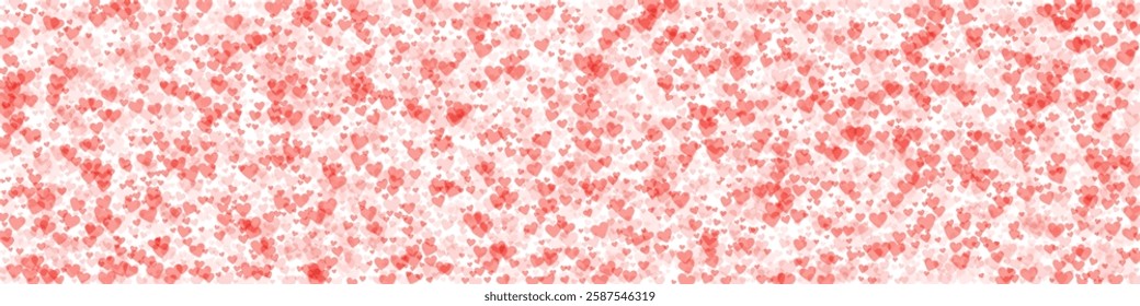 Valentine hearts, flying, falling down, floating.  Red hearts scattered on white background. Lovable valentine hearts vector illustration.