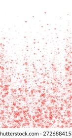 Corazones de San Valentín, volando, cayendo, flotando.  Corazones rojos dispersos sobre fondo blanco. Amable Ilustración vectorial de corazones de San Valentín.