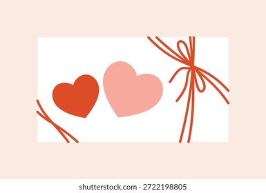Fondo de Vector de regalo de corazones de San Valentín con líneas de cinta y diseño rosa pastel. Lindo diseño dibujado a mano para papel de embalaje, embalaje, tarjetas y Anuncios.