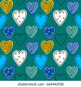 Valentine hearts green background seamless vector love happy day for cards wrapping present