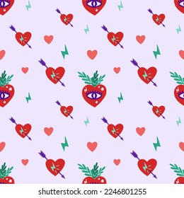 Valentinherzen und Blitze, Vektornahtloses Muster. Cute-Love-Digitalpapier