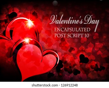 Valentine hearts on a sparkling red background. Symbol of love