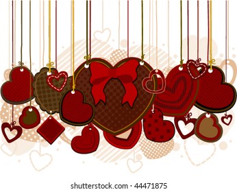 Valentine Hearts on Strings - Vector