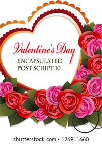 Valentine hearts and roses on a white background