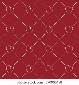 Valentine Hearts Seamless Pattern on Red Background. Vector Illustration.