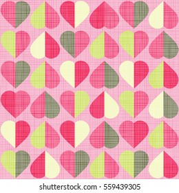 Valentinherzen nahtloses Muster. Retro-Stil mit Leinenstruktur.
