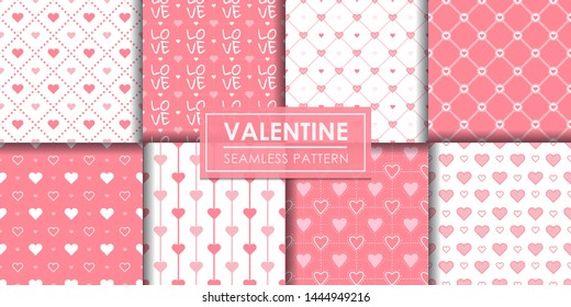 Valentine hearts seamless pattern set, Decorative wallpaper.