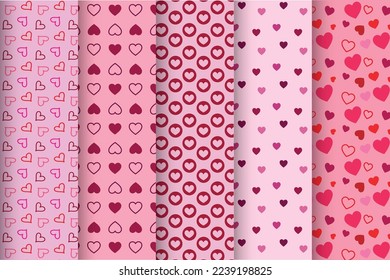 Valentine hearts seamless pattern set, Decorative wallpaper.