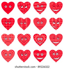 Valentine hearts smilies, symbolising various love emotions, set. Vector