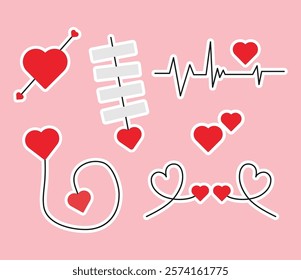 valentine hearts stickers vector set.