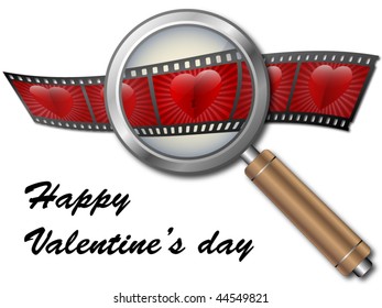 Valentine with hearts under magnifying glass, vector