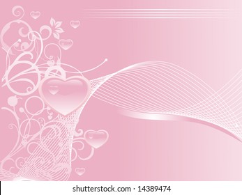valentine hearts with waves and floral elements, vector wallpaper