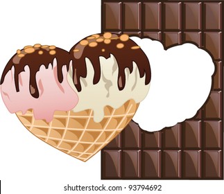 Valentine with heart-shaped ice-cream and bite marked chocolate bar