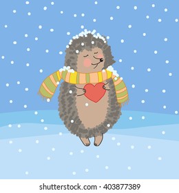 Valentine hedgehog. Romantic card. Vector for design