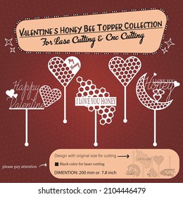 valentine honey bee topper collection for laser cutting and cnc cutting. please pay attention to the bottom file. The original size layout is at the bottom of the file