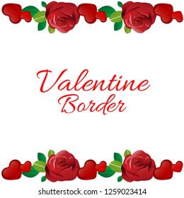 valentine horizontal border with red rose and love