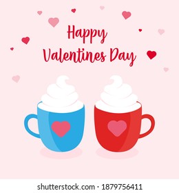 Valentine hot chocolate with cream. Two cups for her and for him.