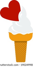 Valentine Icecream With Heart Icon. Flat Color Design. Vector Illustration.